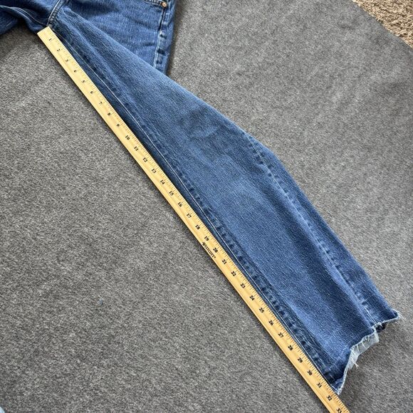 7 For All Mankind Tess Blue Bell Jeans Womens 24 Boho Denim USA Raw Hem 25x32 - Picture 14 of 14